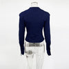 Women's Waist-Cinched V-Neck Blazer with Long Sleeves in Black Blue or White