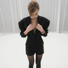 Women's Waist-Cinched V-Neck Blazer with Long Sleeves in Black Blue or White