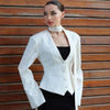 Women's Single-Breasted V-Neck Blazer with a Cinched Waist and Long Sleeves