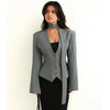 Women's Single-Breasted V-Neck Blazer with a Cinched Waist and Long Sleeves