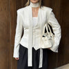 Women's Single-Breasted V-Neck Blazer with a Cinched Waist and Long Sleeves