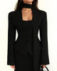 Women's Single-Breasted V-Neck Blazer with a Cinched Waist and Long Sleeves