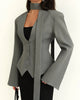 Women's Single-Breasted V-Neck Blazer with a Cinched Waist and Long Sleeves