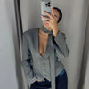 Women's Single-Breasted V-Neck Blazer with a Cinched Waist and Long Sleeves