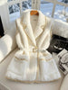 Women's Winter High Quality Thicken Fur Hair Blazer Vest Luxury Golden Silk Edge Elegant White Sleeveless Formal