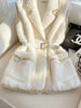Women's Winter High Quality Thicken Fur Hair Blazer Vest Luxury Golden Silk Edge Elegant White Sleeveless Formal