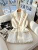 Women's Winter High Quality Thicken Fur Hair Blazer Vest Luxury Golden Silk Edge Elegant White Sleeveless Formal