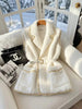 Women's Winter High Quality Thicken Fur Hair Blazer Vest Luxury Golden Silk Edge Elegant White Sleeveless Formal