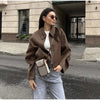 Women's Short Wool Blazer Coat with Notched Lapels and Pockets