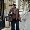 Women's Short Wool Blazer Coat with Notched Lapels and Pockets