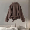 Women's Short Wool Blazer Coat with Notched Lapels and Pockets