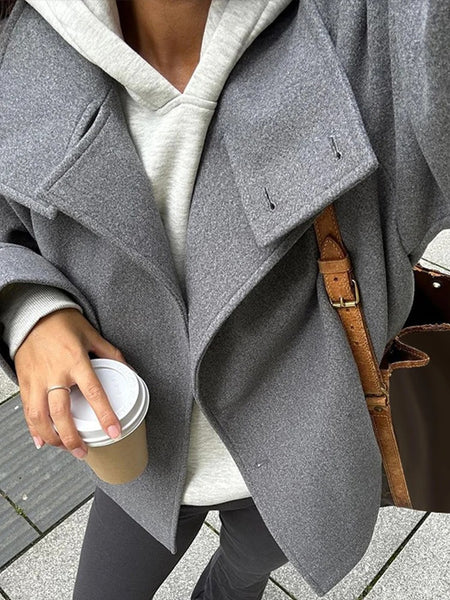 Women's Short Wool Blazer Coat with Notched Lapels and Pockets