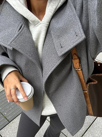 Women's Short Wool Blazer Coat with Notched Lapels and Pockets