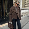 Women's Short Wool Blazer Coat with Notched Lapels and Pockets
