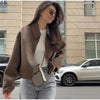 Women's Short Wool Blazer Coat with Notched Lapels and Pockets