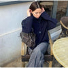Women's Short Wool Blazer Coat with Notched Lapels and Pockets