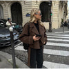 Women's Short Wool Blazer Coat with Notched Lapels and Pockets