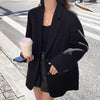 Women's Black Loose Fit Single Breasted Blazer with Long Sleeves for Spring and Autumn