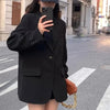 Women's Black Loose Fit Single Breasted Blazer with Long Sleeves for Spring and Autumn