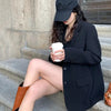 Women's Black Loose Fit Single Breasted Blazer with Long Sleeves for Spring and Autumn