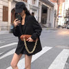 Women's Black Loose Fit Single Breasted Blazer with Long Sleeves for Spring and Autumn
