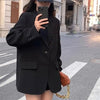 Women's Black Loose Fit Single Breasted Blazer with Long Sleeves for Spring and Autumn