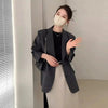Women's Black Loose Fit Single Breasted Blazer with Long Sleeves for Spring and Autumn