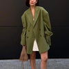 Women's Loose-Fit Double-Breasted Blazer with Notched Lapels and Patch Pockets