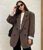 Women's Loose-Fit Double-Breasted Blazer with Notched Lapels and Patch Pockets