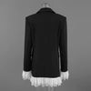 Women's Black Single-Button Blazer with Lace Patchwork and Long Sleeves