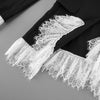 Women's Black Single-Button Blazer with Lace Patchwork and Long Sleeves