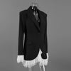 Women's Black Single-Button Blazer with Lace Patchwork and Long Sleeves