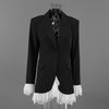 Women's Black Single-Button Blazer with Lace Patchwork and Long Sleeves