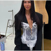 Women's V-Neck Blazer with Lace Patchwork and a Single-Breasted Front
