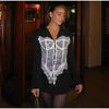 Women's V-Neck Blazer with Lace Patchwork and a Single-Breasted Front