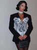 Women's V-Neck Blazer with Lace Patchwork and a Single-Breasted Front