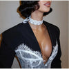 Women's V-Neck Blazer with Lace Patchwork and a Single-Breasted Front