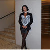 Women's V-Neck Blazer with Lace Patchwork and a Single-Breasted Front