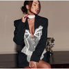 Women's V-Neck Blazer with Lace Patchwork and a Single-Breasted Front
