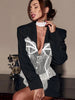 Women's V-Neck Blazer with Lace Patchwork and a Single-Breasted Front