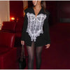 Women's V-Neck Blazer with Lace Patchwork and a Single-Breasted Front