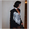 Women's V-Neck Blazer with Lace Patchwork and a Single-Breasted Front