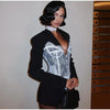Women's V-Neck Blazer with Lace Patchwork and a Single-Breasted Front