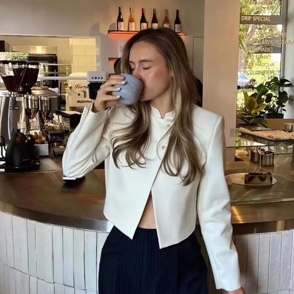 Women's Cropped Blazer with Long Sleeves and a Front-Button Closure