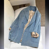 Women's Blue Denim Blazer with a Relaxed Fit and Long Sleeves