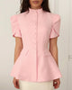 Women's Slim-Fit Short-Sleeve Blazer with a Stand Collar and Button Front