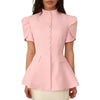 Women's Slim-Fit Short-Sleeve Blazer with a Stand Collar and Button Front