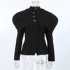 Women's Black Blazer with Gold Buttons and a Tailored Front