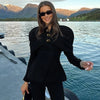 Women's Black Blazer with Gold Buttons and a Tailored Front
