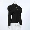 Women's Black Blazer with Gold Buttons and a Tailored Front